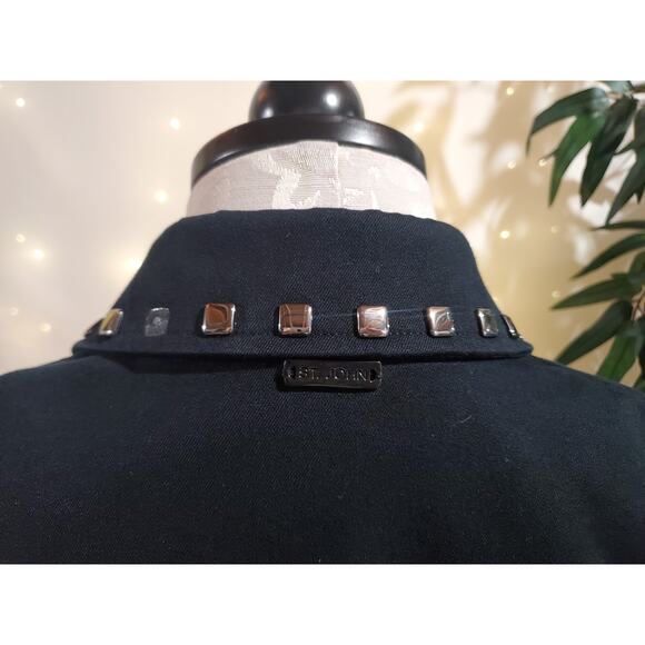Vtg St John Sport Marie Gray Studded Zip Jacket Size P Black Stretch Pockets - Picture 7 of 14